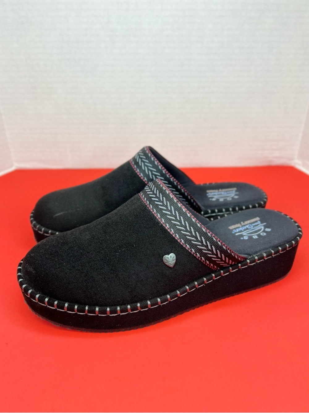 Bobs By Skechers Womens Cozy Rosie Rise Black Mules Sz 9.5M Black Suede Nice!